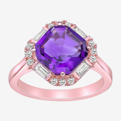 Womens Genuine Purple Amethyst 18K Rose Gold Over Silver Cocktail Ring