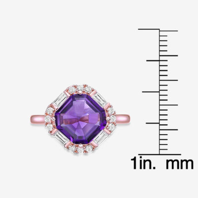 Womens Genuine Purple Amethyst 18K Rose Gold Over Silver Cocktail Ring