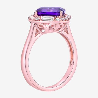 Womens Genuine Purple Amethyst 18K Rose Gold Over Silver Cocktail Ring