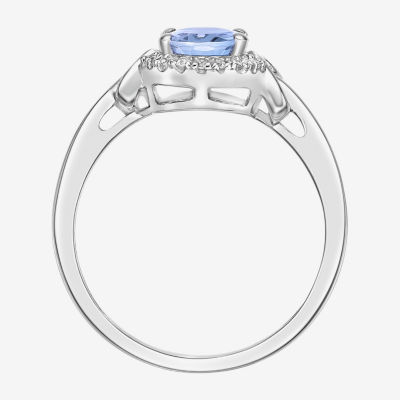 Womens Genuine Blue Aquamarine 10K White Gold Oval Cocktail Ring