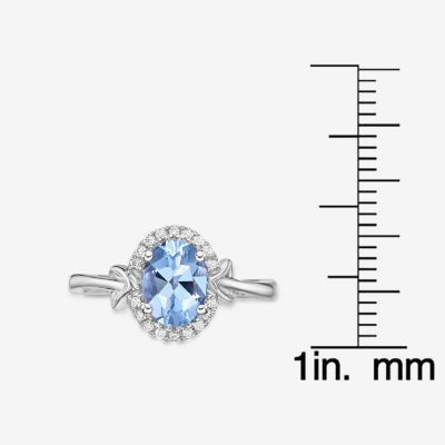 Womens Genuine Blue Aquamarine 10K White Gold Oval Cocktail Ring