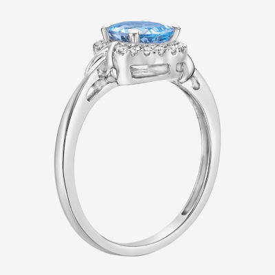 Womens Genuine Blue Aquamarine 10K White Gold Oval Cocktail Ring