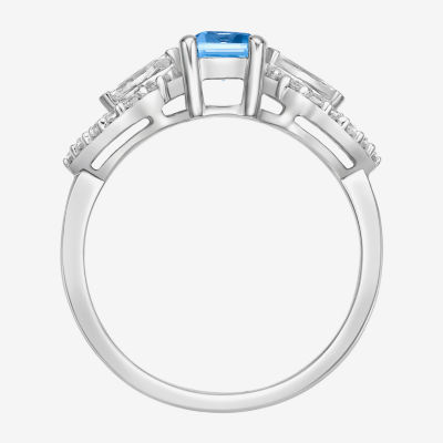 Womens Genuine Blue Aquamarine 10K White Gold Cocktail Ring