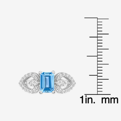 Womens Genuine Blue Aquamarine 10K White Gold Cocktail Ring