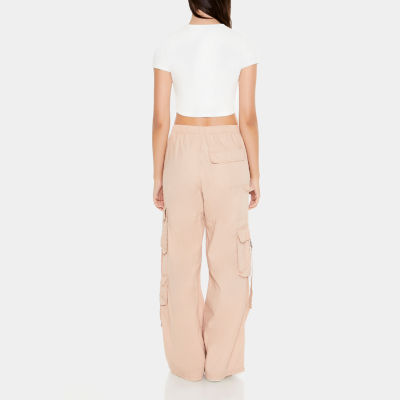 Forever 21 Cotton Utility Wide Leg Womens Mid Rise Straight Cargo Pant-Juniors