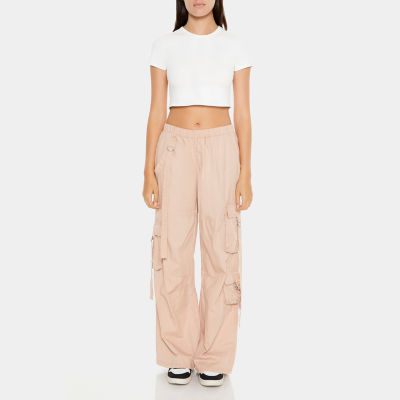 Forever 21 Cotton Utility Wide Leg Womens Mid Rise Straight Cargo Pant-Juniors