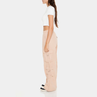 Forever 21 Cotton Utility Wide Leg Womens Mid Rise Straight Cargo Pant-Juniors