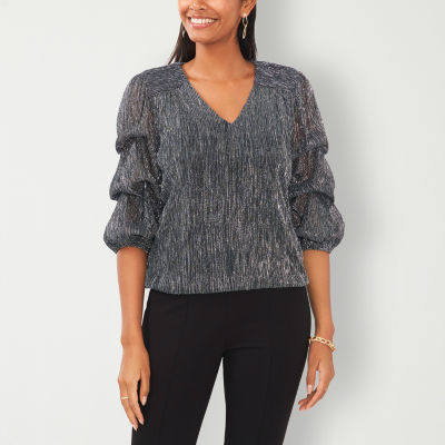 Sam And Jess Womens V Neck 3/4 Sleeve Blouse