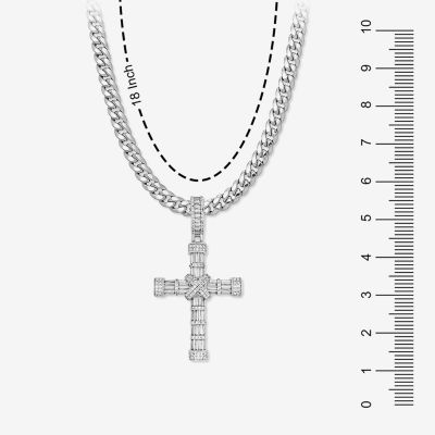 Mens Cubic Zirconia Stainless Steel Cross Pendant Necklace