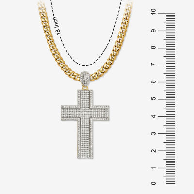 Mens Zirconia Stainless Steel Cross Pendant Necklace