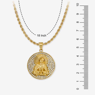 Mens Cubic Zirconia Stainless Steel Round Pendant Necklaces