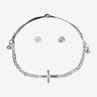Sparkle Allure Light Up Box Womens Cubic Zirconia Pure Silver Over Brass Cross 3-pc. Jewelry Set