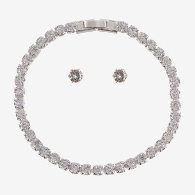 Sparkle Allure Light Up Box Womens Simulated Cubic Zirconia Pure Silver Over Brass Round 2-pc. Jewelry Set