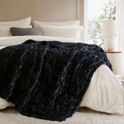 Madison Park Ruched Fur Throw