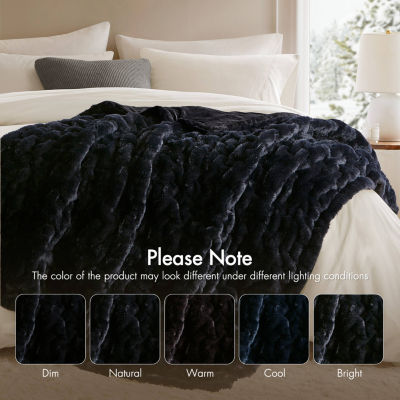 Madison Park Ruched Fur Throw