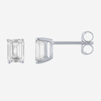 ( E-F/Si1-Si2 ) 1 CT. T.W. Lab-Grown Diamond 10K Gold 5.9mm Emerald Stud Earrings