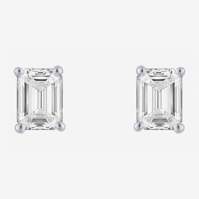 ( E-F/Si1-Si2 ) 1/2 CT. T.W. Lab-Grown Diamond 10K Gold 4.4mm Emerald Stud Earrings
