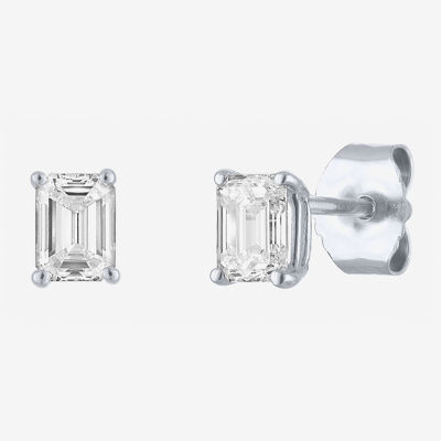 ( E-F/Si1-Si2 ) 1/2 CT. T.W. Lab-Grown Diamond 10K Gold 4.4mm Emerald Stud Earrings