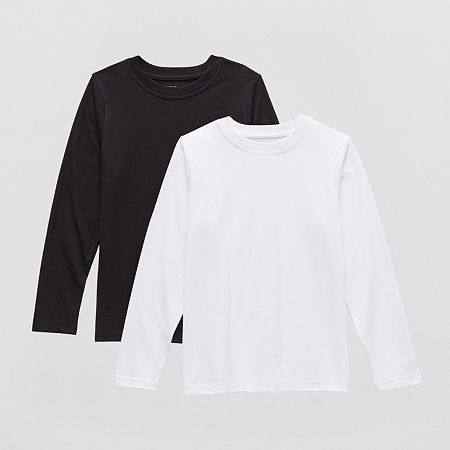 Thereabouts Little & Big Kid Boys Crew Neck Long Sleeve 2-pc. T-Shirt, Medium (10-12), Black