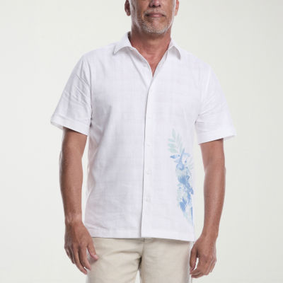 Cubavera Tropical Dobby Placement Mens Short Sleeve Regular Fit Button-Down Shirt