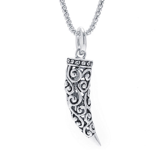 Filigree Horn Tusk Womens Sterling Silver Pendant Necklace