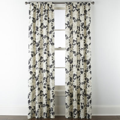 Home Expressions Hayden Charcoal Floral Rod Pocket Light-Filtering Set of 2 Curtain Panels