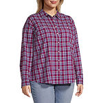 St. John's Bay Plus Womens Long Sleeve Adaptive Regular Fit Button-Down Shirt