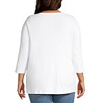 St. John's Bay Womens Plus V Neck 3/4 Sleeve Adaptive T-Shirt