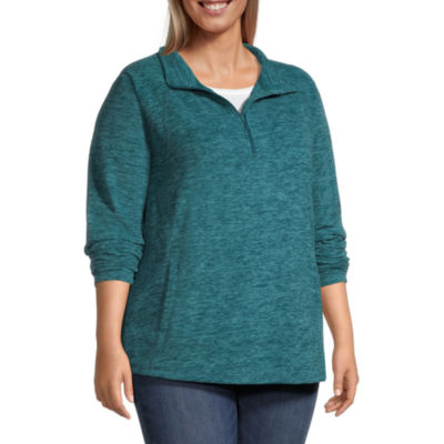 St. John's Bay Plus Polar Fleece Womens High Neck Long Sleeve Quarter-Zip Pullover