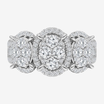 Womens 2 CT. T.W. Natural White Diamond 14K White Gold Oval Halo Engagement Ring