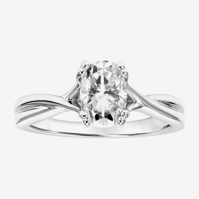 Womens 1 CT. T.W. Lab Created White Moissanite Sterling Silver Oval Engagement Ring