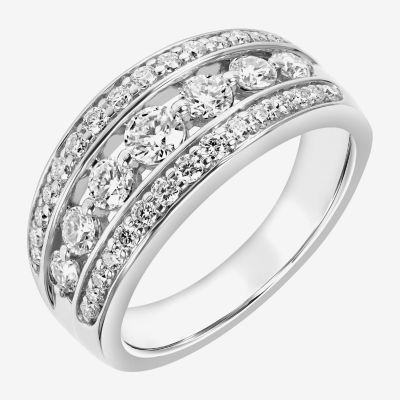 9M 1 CT. Lab Created White Moissanite Sterling Silver Round Anniversary Band