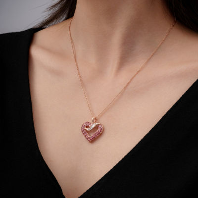 Womens 1 1/2 CT. T.W. Multi Color Cubic Zirconia 14K Rose Gold Over Silver Heart Pendant Necklace