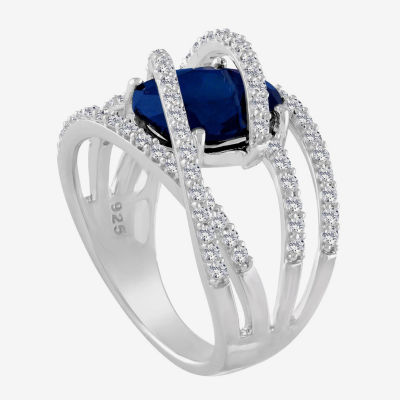 Womens Blue & White Lab-Created Sapphire Sterling Silver Cocktail Ring