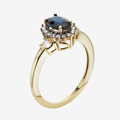 Gemstone & 1/4 C.T. T.W. Diamond 10K Gold Oval Halo Cocktail Ring