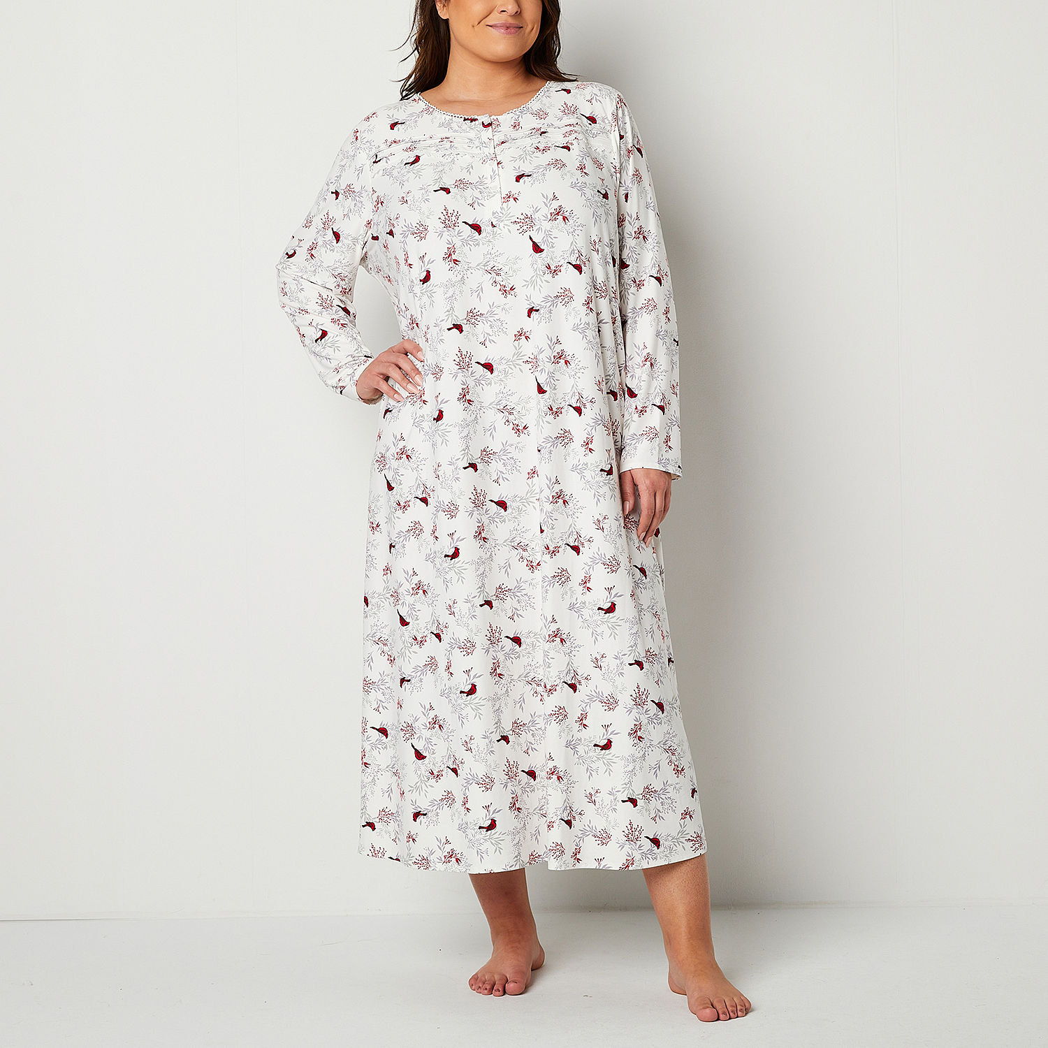 Adonna Womens Plus Long Sleeve Crew Neck Nightgown - JCPenney