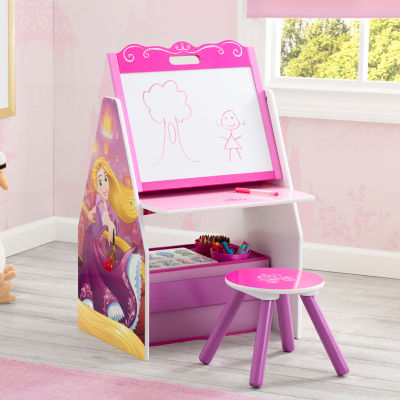 Delta Children Princess Activity Center - Easel Desk With Stool & Toy Organizer Rapunzel 2-pc. Easels