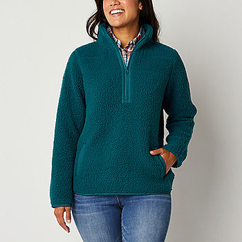 Buy the Womens Green 1/4 Zip Mock Neck Long Sleeve Fleece Jacket
