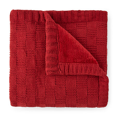 Linden Street Knit Chenille Throw, One Size, Red