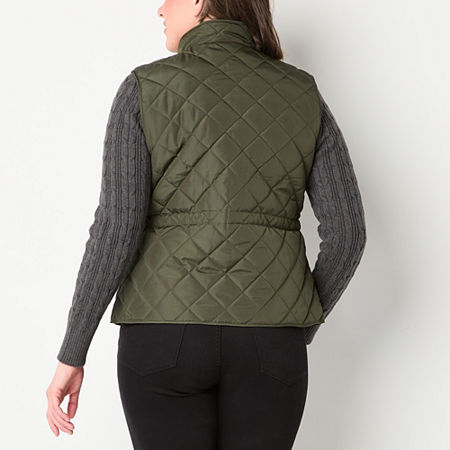 St. John's Bay Womens Quilted Vest, Petite X-small, Green