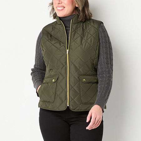 St. John's Bay Womens Quilted Vest, Petite Large, Green