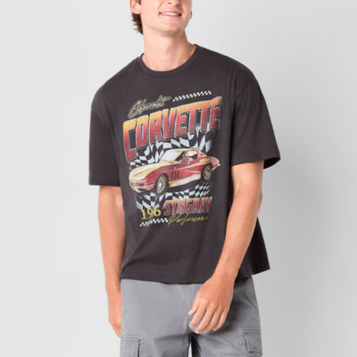 Arizona Mens Cropped Boxy Fit Short Sleeve Corvette Graphic T-Shirt