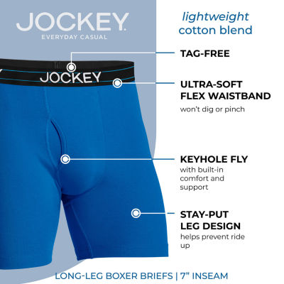 Jockey Everyday Casual Lightweight Cotton Blend Mens 3 Pack Long Leg Boxer Briefs