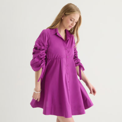 Melonie T Womens 3/4 Sleeve Shirt Dress