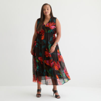 Robbie Bee Womens Sleeveless Floral Maxi Dress Plus