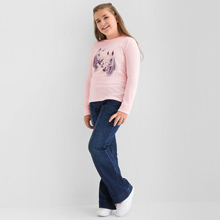 Thereabouts Little & Big Kid Girls Crew Neck Long Sleeve Regular Fit Graphic T-Shirt, Xx-small (4-5), Pink