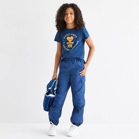 Xersion Little & Big Girls High Rise Cinched Cargo Pant, Small (7-8), Blue