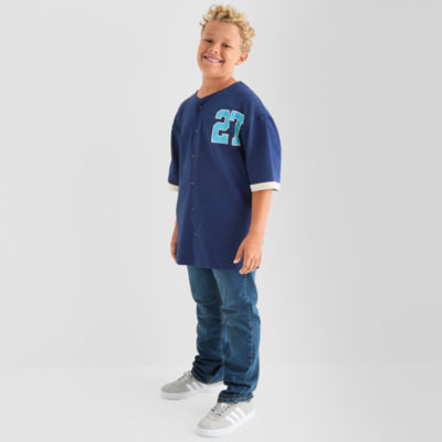 Thereabouts Jersey Little & Big Kid Boys Crew Neck Short Sleeve Regular Fit Button-Down Shirt