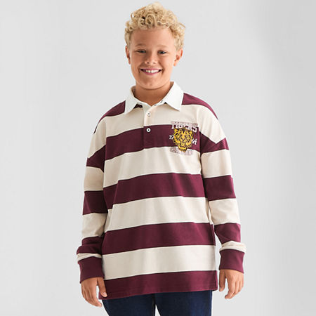 Thereabouts Little & Big Boys Spread Collar Long Sleeve Rugby Shirt, X-small (6-7), Red