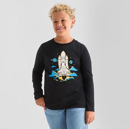 Thereabouts Little & Big Kid Boys Bodysuit Closure Easy-on + Easy-off Adaptive Crew Neck Long Sleeve Bodysuit In Black